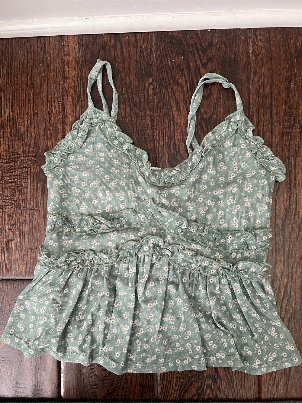 RSQ Sage Green Floral Ruffle Peplum Cami